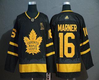 Adidas Herrar Toronto Maple Leafs #16 Mitchell Marner Svart Golden City Edition Stitched NHL Tröjor