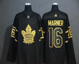 Adidas Herrar Toronto Maple Leafs #16 Mitchell Marner Svart Golden Stitched NHL Tröjor