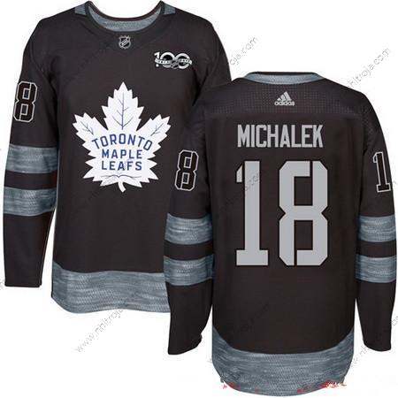 Adidas Herrar Toronto Maple Leafs #18 Milan Michalek Svart 100th Jubileum Stitched NHL 2017 Hockey Tröjor