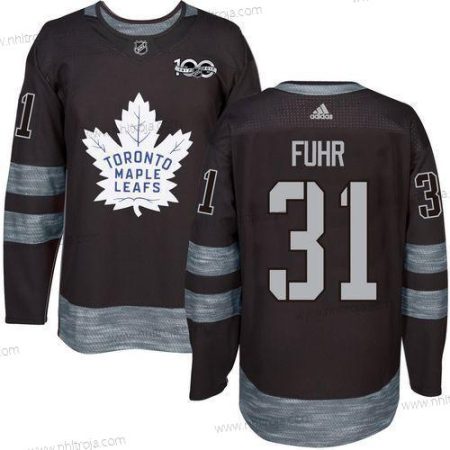 Adidas Herrar Toronto Maple Leafs #31 Grant Fuhr Svart 100th Jubileum Stitched NHL 2017 Hockey Tröjor