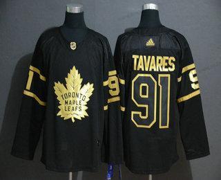 Adidas Herrar Toronto Maple Leafs #91 John Tavares Svart Golden Stitched NHL Tröjor