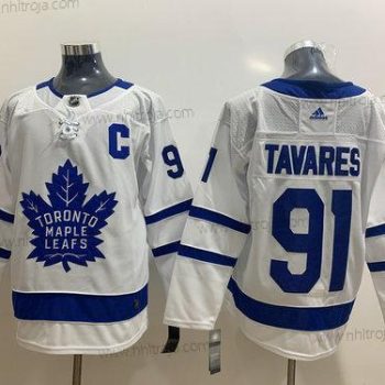 Adidas Herrar Toronto Maple Leafs #91 John Tavares With C Patch Vit Road Stitched NHL Tröjor