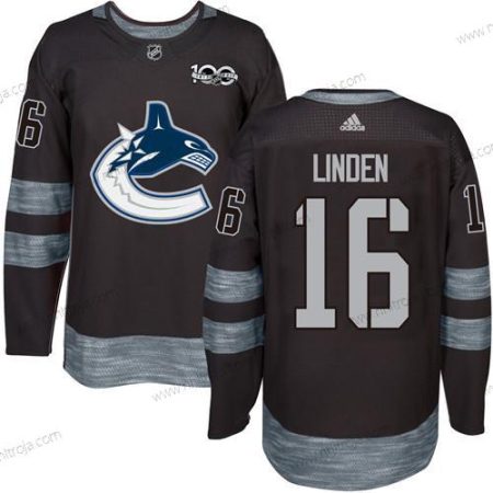 Adidas Herrar Vancouver Canucks #16 Trevor Linden Svart 100th Jubileum Stitched NHL 2017 Hockey Tröjor