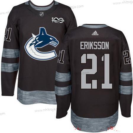 Adidas Herrar Vancouver Canucks #21 Loui Eriksson Svart 100th Jubileum Stitched NHL 2017 Hockey Tröjor