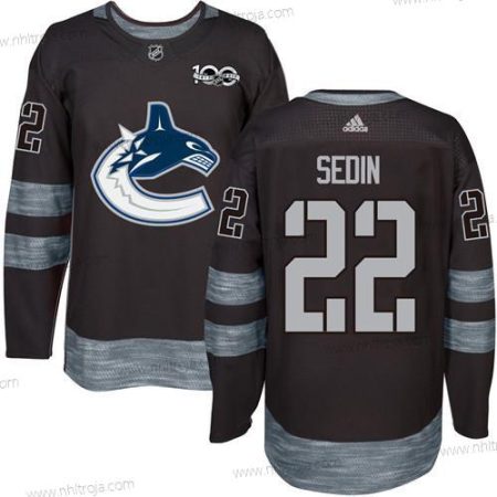 Adidas Herrar Vancouver Canucks #22 Daniel Sedin Svart 100th Jubileum Stitched NHL 2017 Hockey Tröjor