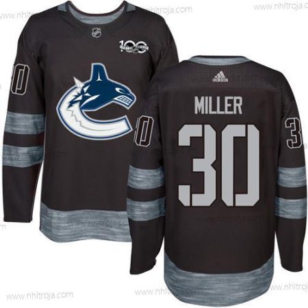 Adidas Herrar Vancouver Canucks #30 Ryan Miller Svart 100th Jubileum Stitched NHL 2017 Hockey Tröjor