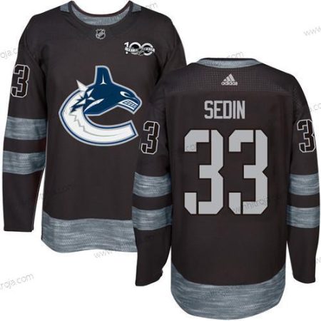 Adidas Herrar Vancouver Canucks #33 Henrik Sedin Svart 100th Jubileum Stitched NHL 2017 Hockey Tröjor