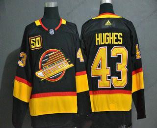 Adidas Herrar Vancouver Canucks #43 Quinn Hughes Svart 50Th Säsong Stitched NHL Tröjor