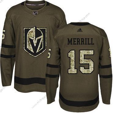 Adidas Herrar Vegas Golden Knights #15 Jon Merrill Premier Grön Salute to Service NHL Tröjor