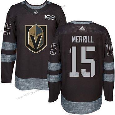 Adidas Herrar Vegas Golden Knights #15 Jon Merrill Premier Svart 1917-2017 100th Jubileum NHL Tröjor