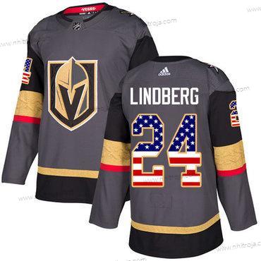 Adidas Herrar Vegas Golden Knights #24 Oscar Lindberg Grå Autentisk USA Flag Stitched NHL Hemma Tröjor