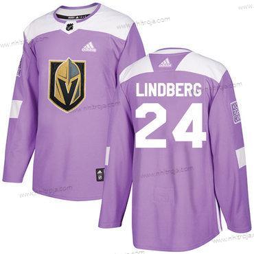 Adidas Herrar Vegas Golden Knights #24 Oscar Lindberg Lila Autentisk Bekämpar cancer Stitched NHL Tröjor