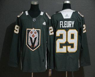 Adidas Herrar Vegas Golden Knights #29 Marc-Andre Fleury Grå Dia De Los Muertos Tröjor