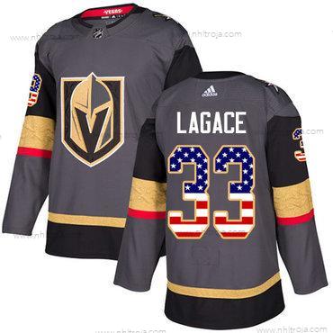 Adidas Herrar Vegas Golden Knights #33 Maxime Lagace Grå Autentisk USA Flag Stitched NHL Hemma Tröjor