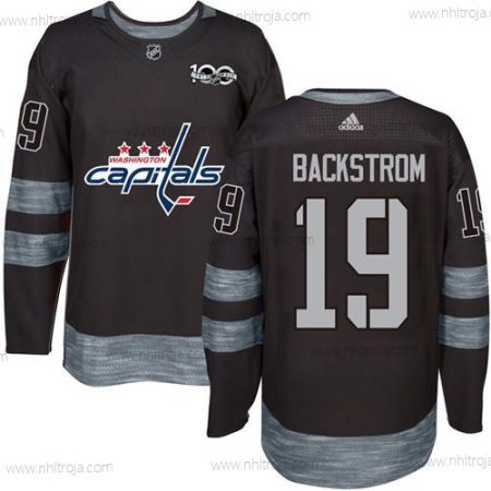 Adidas Herrar Washington Capitals #19 Nicklas Backstrom Svart 100th Jubileum Stitched NHL 2017 Hockey Tröjor