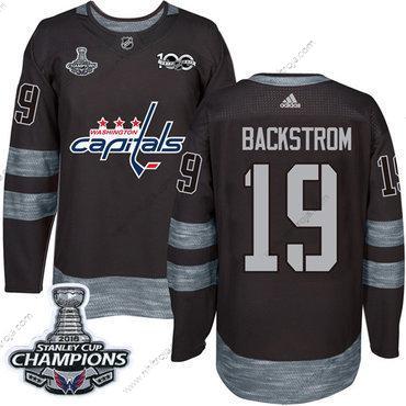 Adidas Herrar Washington Capitals #19 Nicklas Backstrom Svart 1917-2017 100th Jubileum Stanley Cup Final Champions Stitched NHL Tröjor