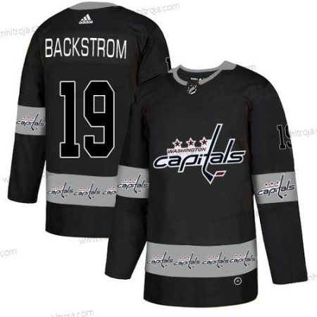 Adidas Herrar Washington Capitals #19 Nicklas Backstrom Svart Team Logos Tröjor