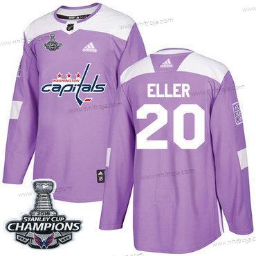 Adidas Herrar Washington Capitals #20 Lars Eller Lila Autentisk Bekämpar cancer Stanley Cup Final Champions Stitched NHL Tröjor