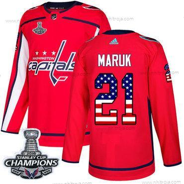 Adidas Herrar Washington Capitals #21 Dennis Maruk Röd Autentisk USA Flag Stanley Cup Final Champions Stitched NHL Hemma Tröjor