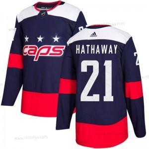 Adidas Herrar Washington Capitals #21 Garnet Hathaway Marin Blå Autentisk 2018 Stadium Series Tröjor