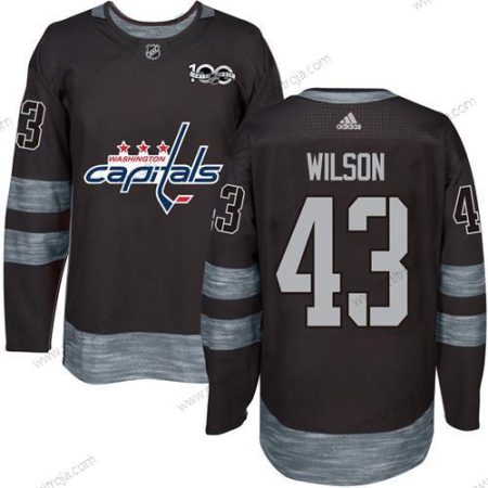 Adidas Herrar Washington Capitals #43 Tom Wilson Svart 100th Jubileum Stitched NHL 2017 Hockey Tröjor