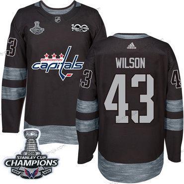 Adidas Herrar Washington Capitals #43 Tom Wilson Svart 1917-2017 100th Jubileum Stanley Cup Final Champions Stitched NHL Tröjor