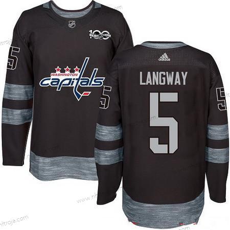 Adidas Herrar Washington Capitals #5 Rod Langway Svart 100th Jubileum Stitched NHL 2017 Hockey Tröjor