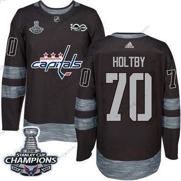 Adidas Herrar Washington Capitals #70 Braden Holtby Svart 1917-2017 100th Jubileum Stanley Cup Final Champions Stitched NHL Tröjor