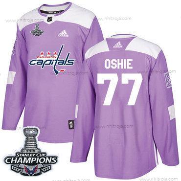 Adidas Herrar Washington Capitals #77 T. J. Oshie Lila Autentisk Bekämpar cancer Stanley Cup Final Champions Stitched NHL Tröjor