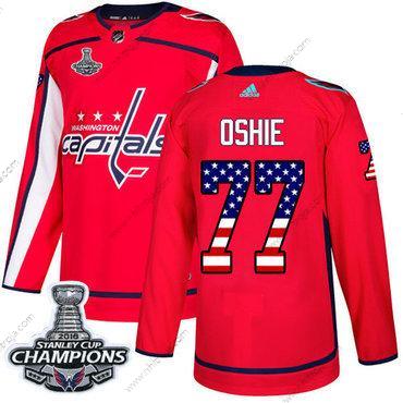 Adidas Herrar Washington Capitals #77 T. J. Oshie Röd Autentisk USA Flag Stanley Cup Final Champions Stitched NHL Hemma Tröjor