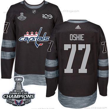 Adidas Herrar Washington Capitals #77 T. J. Oshie Svart 1917-2017 100th Jubileum Stanley Cup Final Champions Stitched NHL Tröjor