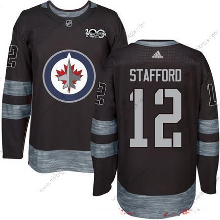 Adidas Herrar Winnipeg Jets #12 Drew Stafford Svart 100th Jubileum Stitched NHL 2017 Hockey Tröjor