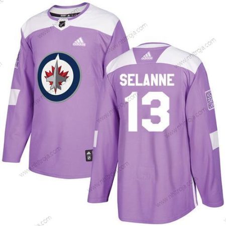 Adidas Herrar Winnipeg Jets #13 Teemu Selanne Lila Autentisk Bekämpar cancer Stitched NHL Tröjor