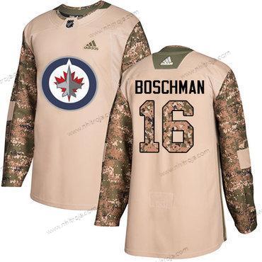 Adidas Herrar Winnipeg Jets #16 Laurie Boschman Camo Autentisk 2017 Veterans Day Stitched NHL Tröjor