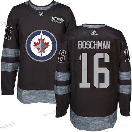 Adidas Herrar Winnipeg Jets #16 Laurie Boschman Svart 100th Jubileum Stitched NHL 2017 Hockey Tröjor