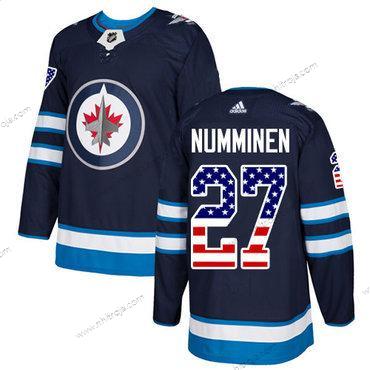 Adidas Herrar Winnipeg Jets #27 Teppo Numminen Marin Blå Autentisk USA Flag Stitched NHL Hemma Tröjor