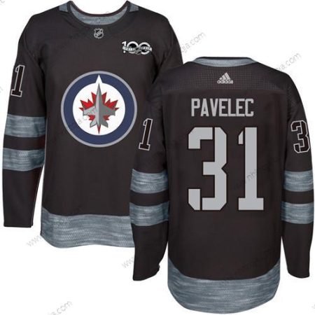 Adidas Herrar Winnipeg Jets #31 Ondrej Pavelec Svart 100th Jubileum Stitched NHL 2017 Hockey Tröjor