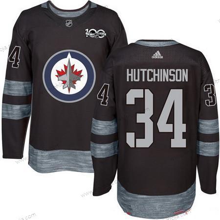 Adidas Herrar Winnipeg Jets #34 Michael Hutchinson Svart 100th Jubileum Stitched NHL 2017 Hockey Tröjor