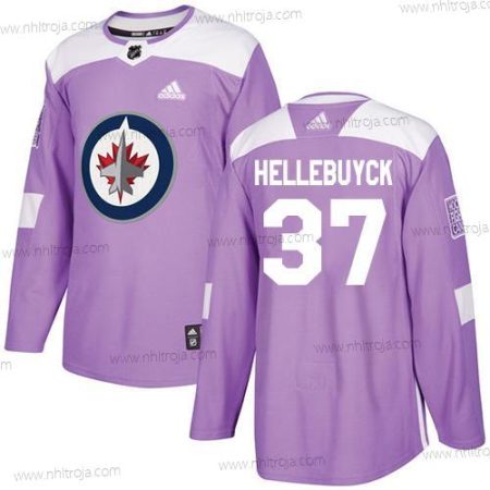 Adidas Herrar Winnipeg Jets #37 Connor Hellebuyck Lila Autentisk Bekämpar cancer Stitched NHL Tröjor