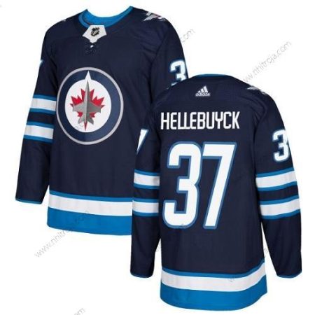 Adidas Herrar Winnipeg Jets #37 Connor Hellebuyck Marin Blå Autentisk Stitched NHL Hemma Tröjor