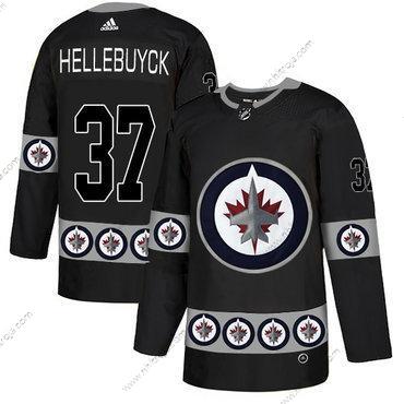 Adidas Herrar Winnipeg Jets #37 Connor Hellebuyck Svart Team Logos Tröjor