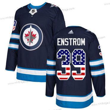 Adidas Herrar Winnipeg Jets #39 Tobias Enstrom Marin Blå Autentisk USA Flag Stitched NHL Hemma Tröjor