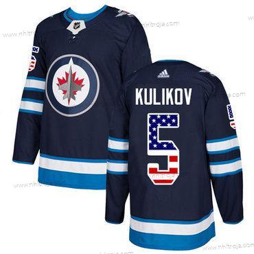 Adidas Herrar Winnipeg Jets #5 Dmitry Kulikov Marin Blå Autentisk USA Flag Stitched NHL Hemma Tröjor