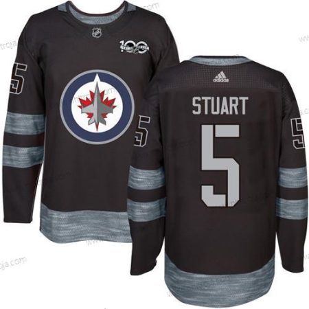 Adidas Herrar Winnipeg Jets #5 Mark Stuart Svart 100th Jubileum Stitched NHL 2017 Hockey Tröjor