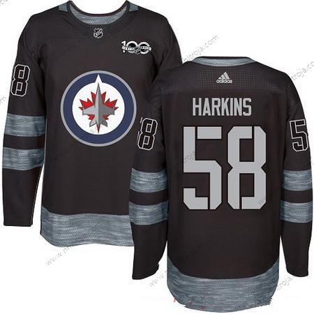 Adidas Herrar Winnipeg Jets #58 Jansen Harkins Svart 100th Jubileum Stitched NHL 2017 Hockey Tröjor