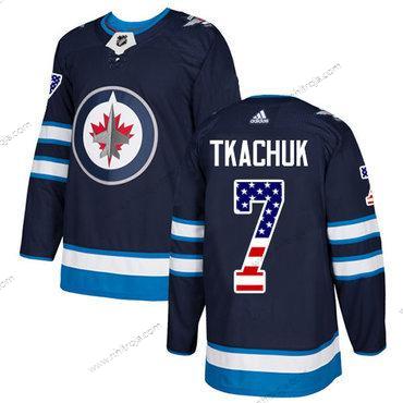 Adidas Herrar Winnipeg Jets #7 Keith Tkachuk Marin Blå Autentisk USA Flag Stitched NHL Hemma Tröjor