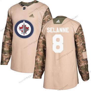 Adidas Herrar Winnipeg Jets #8 Teemu Selanne Camo Autentisk 2017 Veterans Day Stitched NHL Tröjor