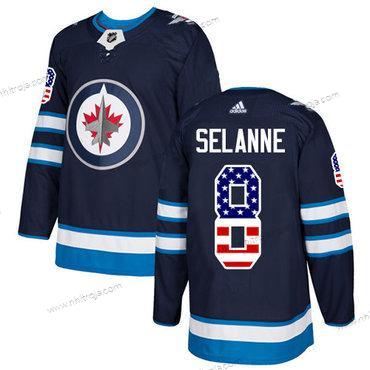 Adidas Herrar Winnipeg Jets #8 Teemu Selanne Marin Blå Autentisk USA Flag Stitched NHL Hemma Tröjor