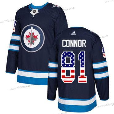 Adidas Herrar Winnipeg Jets #81 Kyle Connor Marin Blå Autentisk USA Flag Stitched NHL Hemma Tröjor