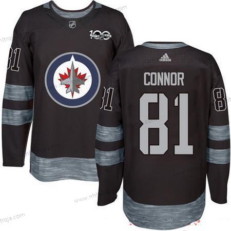 Adidas Herrar Winnipeg Jets #81 Kyle Connor Svart 100th Jubileum Stitched NHL 2017 Hockey Tröjor